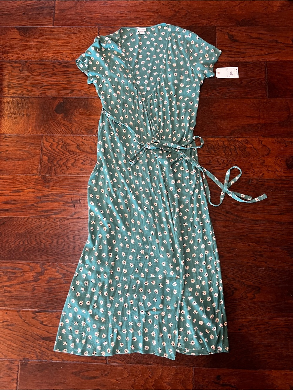NWT Billabong Wrap Me Up Teal Floral Wrap Midi Dress Size L